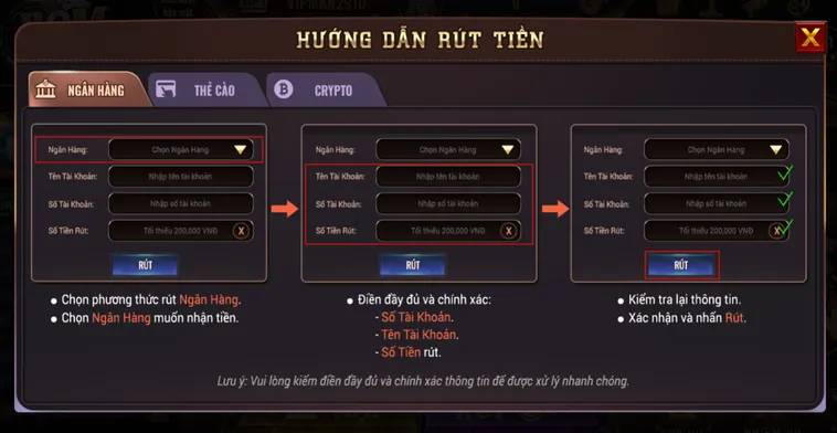Hướng dẫn rút tiền về tài khoản ngân hàng tại Bomwin.