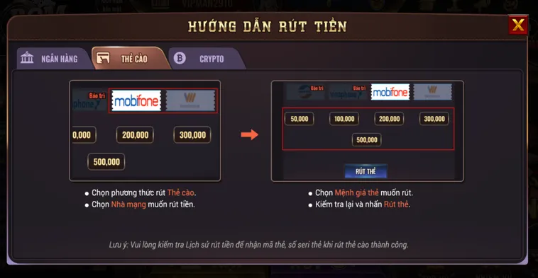 Rút tiền qua thẻ cào an toàn nhanh chóng tiện lợi.